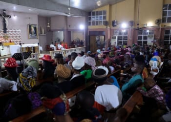 Christians gather in a church in Ogun, Nigeria on Dec. 31, 2023.