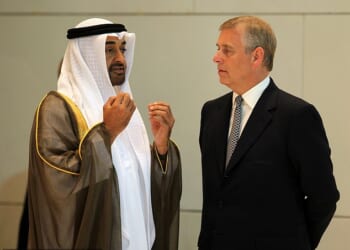 Andrew Mountbatten Windsor, 65, (right) has been offered use of a waterfront home by UAE president Sheik Mohamed bin Zayed Al Nayhan (pictured left)