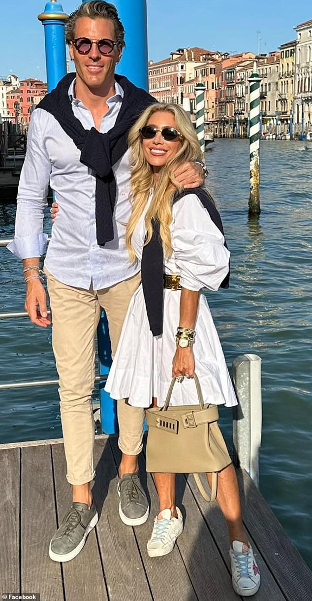 The couple have been identified online as Philip Ostermann and Melissa Rein Lively, pictured together in Venice in April. He appears to be wearing the same shoes and bracelets here as in the photo released by police, internet sleuths have pointed out