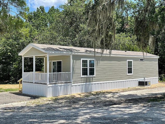 Hall is accused of abusing and murdering Exelby inside this Airbnb cabin (pictured) before dumping her body in a shallow grave