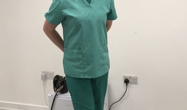Vivienne Taylor pictured herself in medical scrubs after she had completed a course in aesthetics