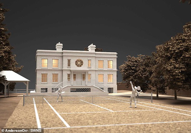 An architect's rendering of Ricky Gervais' dream mega mansion. The comedian's new home on the banks of the River Thames is at risk of flooding which could result in 'loss of life'