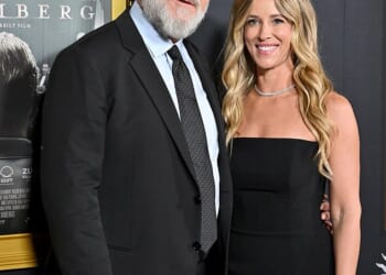 Russell Crowe opened up about his relationship with his much younger girlfriend, Britney Theriot, on Sunday's 60 Minutes. Pictured: Russell and Britney on the red last month in Los Angeles