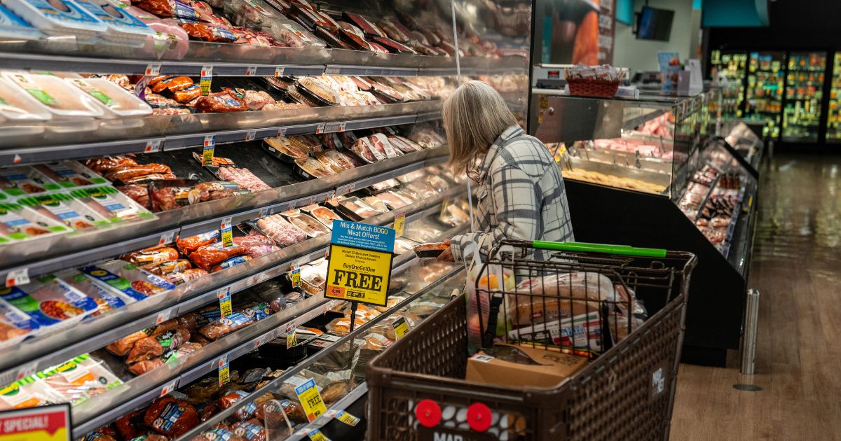 A shopper looks at a meat display on Nov. 4, 2025, at the Market 32 Supermarket in South Burlington, Vermont.