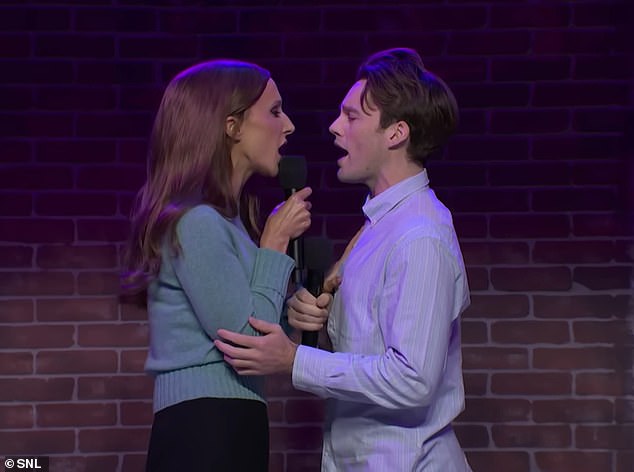 After the brazen monologue, the incest theme arose again during a skit depicting Glaser (left) and Tommy Brennan as inappropriately close siblings