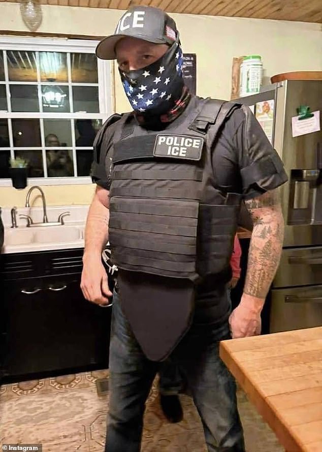 James Black, principal of a Maine middle school, was captured in a now-viral photo wearing an officer-style vest with a patch reading 'POLICE ICE' and a hat labeled 'ICE'