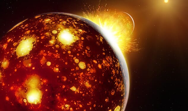 Scientists have proposed a new theory of the moon's origin that suggests that Earth had a secret neighbour for the first 100 million years of the solar system's existence (artist's impression)