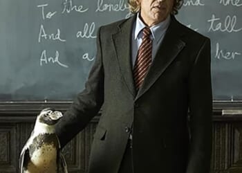 It’s the heart-warming tale of a teacher who brings a penguin back to life after he rescues it from an oil spill (Pictured: Steve Coogan playing Tom Mitchell)