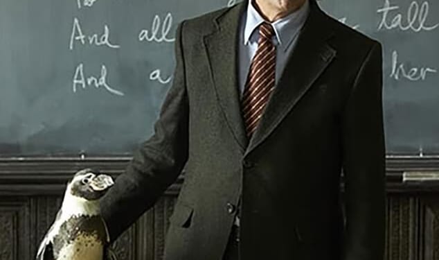 It’s the heart-warming tale of a teacher who brings a penguin back to life after he rescues it from an oil spill (Pictured: Steve Coogan playing Tom Mitchell)