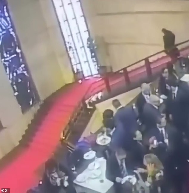 Footage shows Emanuele Cani walking down the stairs to attend a reception at The Ministry of Enterprises and Made in Italy before losing his footing