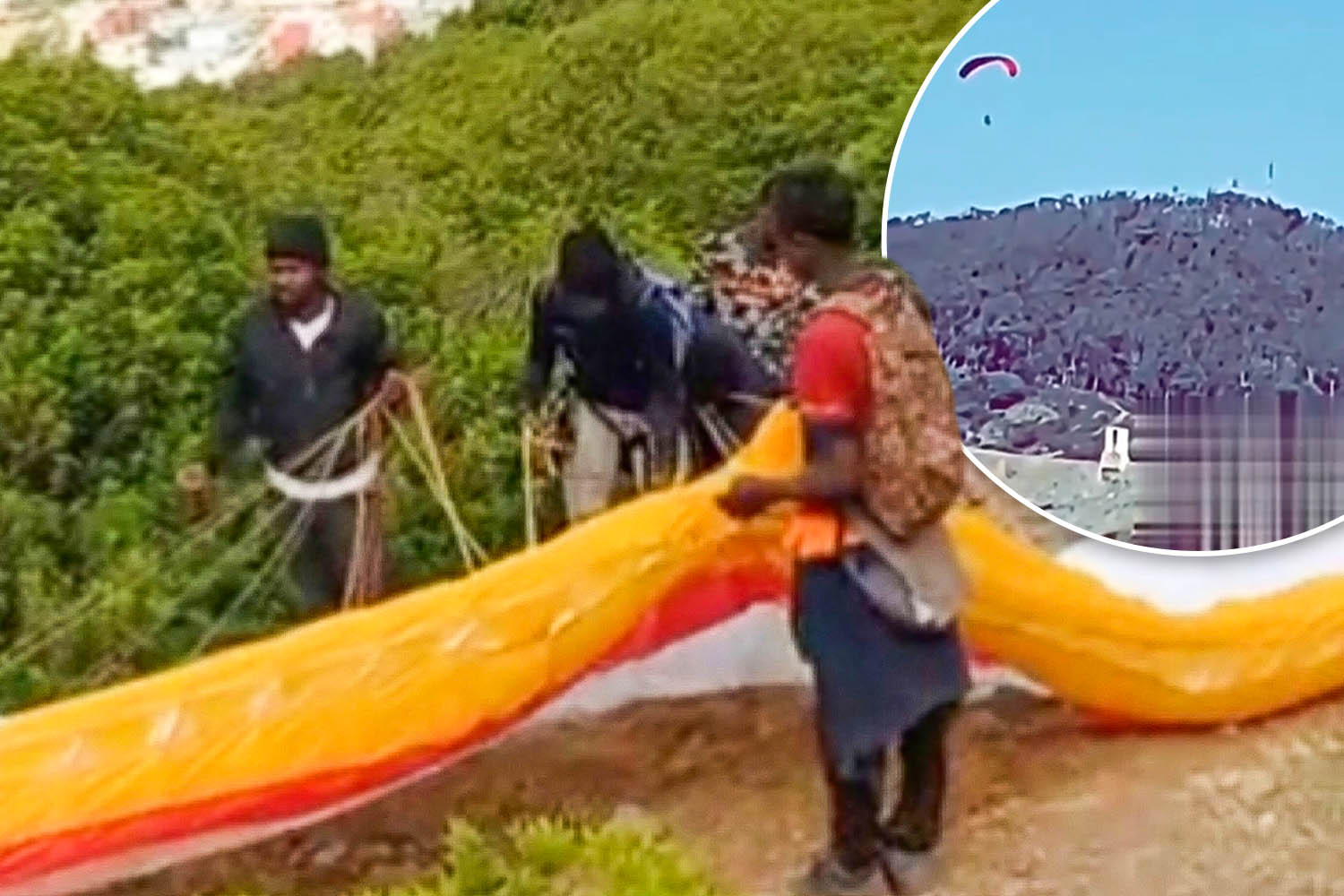 Shocking moment migrant tries to PARAGLIDE into Europe over fortified fence