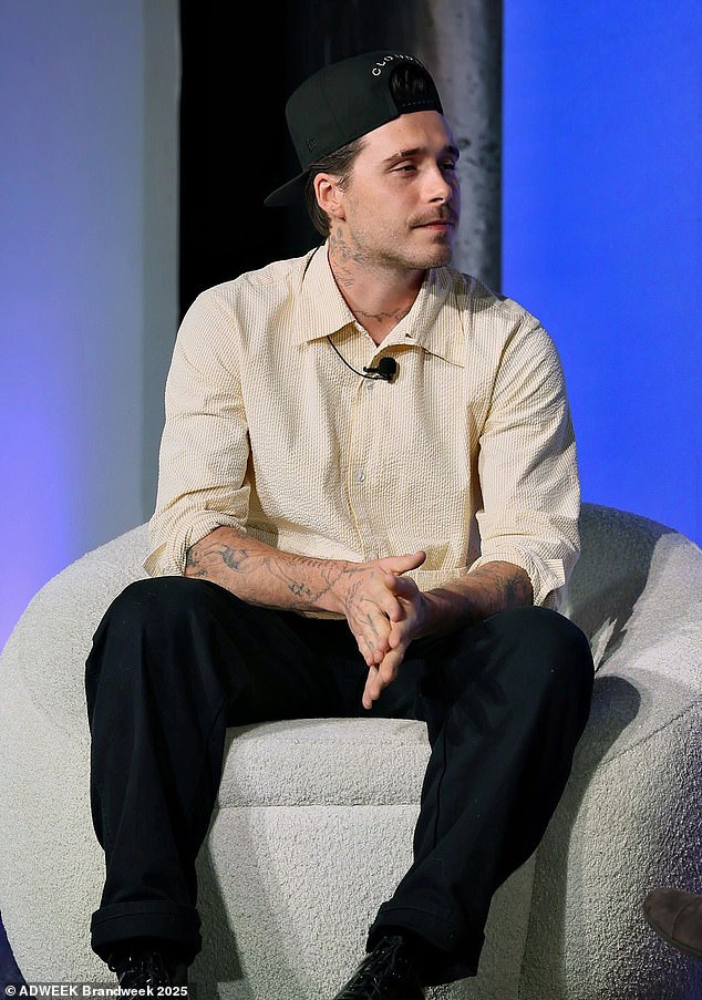 David's three youngest children Romeo, 23, Cruz, 20, and Harper, 14, were also involved to celebrate their father's honour, with Brooklyn (pictured) still absent