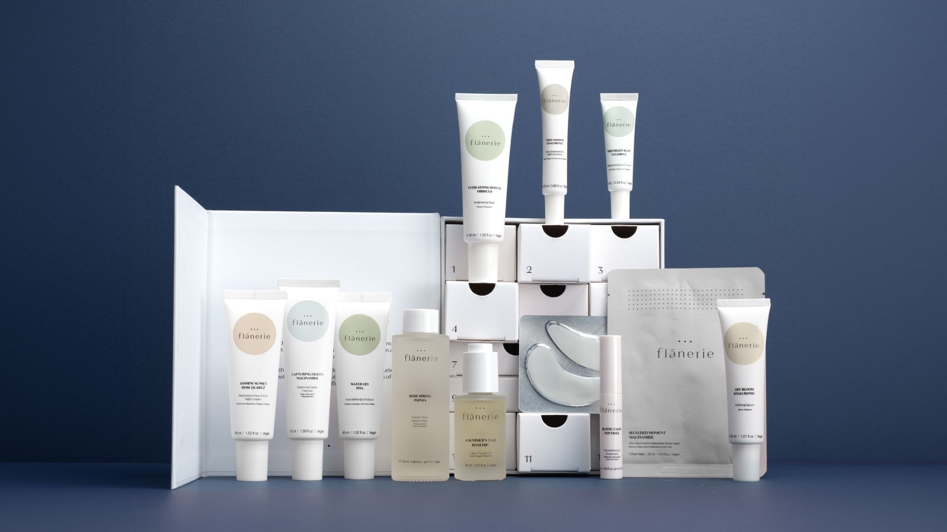Flânerie skincare products in an advent calendar.