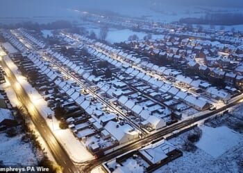 Overnight snow at Leadgate in County Durham this morning as weather warnings continue