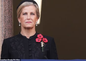 The Duchess of Edinburgh looked sombre as she attended the Remembrance Sunday service at the Cenotaph in London