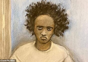 Southport killer Axel Rudakubana is pictured in a court artist sketch during his trial at Liverpool Crown Court last year