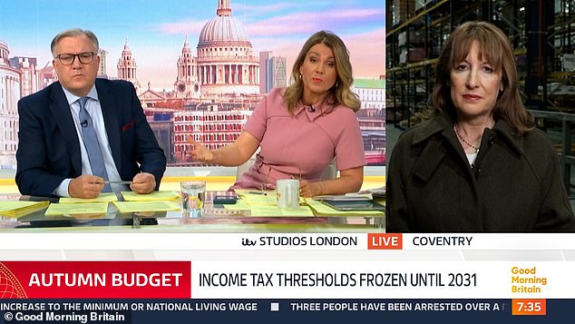 Susanna Reid (left) had Rachel Reeves (right) looking flustered this morning after grilling her about whether she broke Labour's manifesto commitments in the Budget