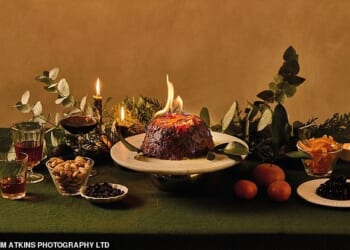 Chef Paul Ainsworth's Christmas pudding follows the traditional mix of fruits closely, but with special additions of chunky almonds and Amarena cherries