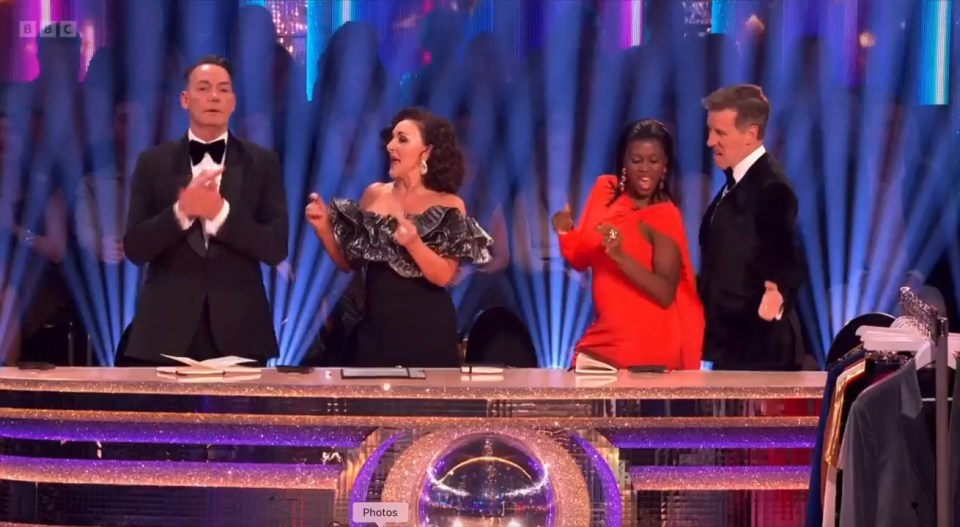 Four judges on "Strictly Come Dancing" dancing.