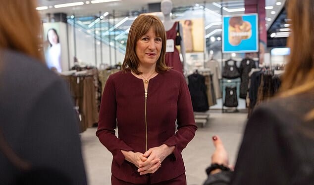 Food prices are set to rise, as a U-turn by Rachel Reeves will hit supermarkets with a higher business rates bill. Pictured: British Chancellor of the Exchequer, Rachel Reeves, looks on as she speaks with staff at a Primark store in London, England, November 24, 2025
