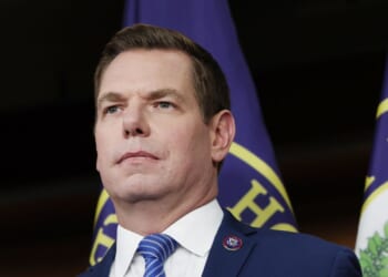 Rep. Eric Swalwell, a Democrat from California, speaks at a news conference at the U.S. Capitol Building on Sept. 8, 2025, in Washington, D.C.