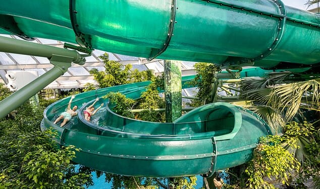 Center Parcs Europe is a separate company to Center Parcs UK - and there's significant savings to be had at the 28 parks across Netherlands, Belgium, France, Germany and Denmark (Pictured: Aqua Mundo, the equivalent of the UK parks' Subtropical Swimming Paradise)