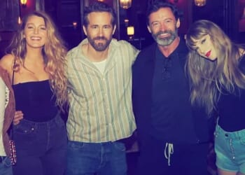 Taylor Swift, 35, and Hugh Jackman, 57, were reportedly 'present' when Ryan Reynolds, 49, confronted a tearful Justin Baldoni about 'fat-shaming' his wife Blake Lively; Lively, Reynolds, Jackman and Swift pictured in 2024