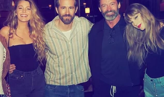 Taylor Swift, 35, and Hugh Jackman, 57, were reportedly 'present' when Ryan Reynolds, 49, confronted a tearful Justin Baldoni about 'fat-shaming' his wife Blake Lively; Lively, Reynolds, Jackman and Swift pictured in 2024