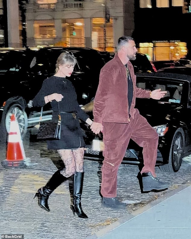 Taylor Swift showed off her killer legs as she and fiance Travis Kelce enjoyed another fancy date night in New York City on Thursday