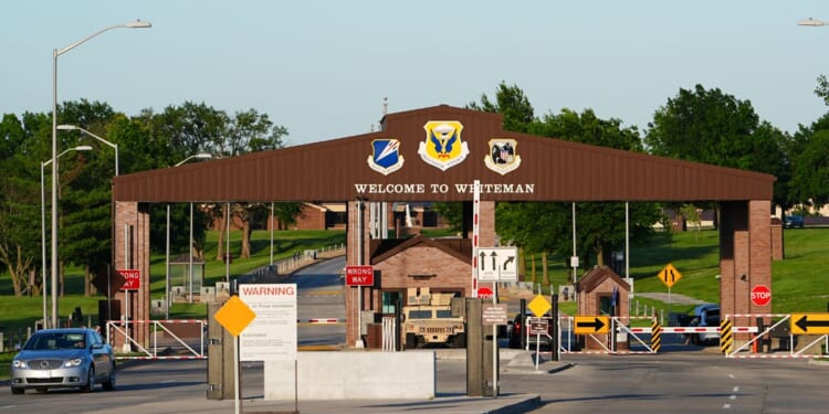 A general view of the entrnce to the Whiteman Air Force Base on June 23, 2025, in Knob Noster, Missouri.