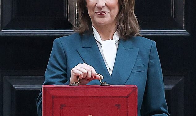 Britain is facing a new 'brain drain' that threatens to add to the pain of Rachel Reeves' disastrous Budget. Pictured: British Chancellor of the Exchequer Rachel Reeves poses with the red budget box outside 11 Downing Street in London, Britain, November 26, 2025