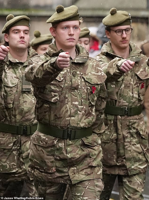 Felix da Silva-Clamp (pictured centre), who is rumoured to be in a romantic relationship with the young royal, is just as devoted to the college's Officers' Training Corps as Lady Louise is