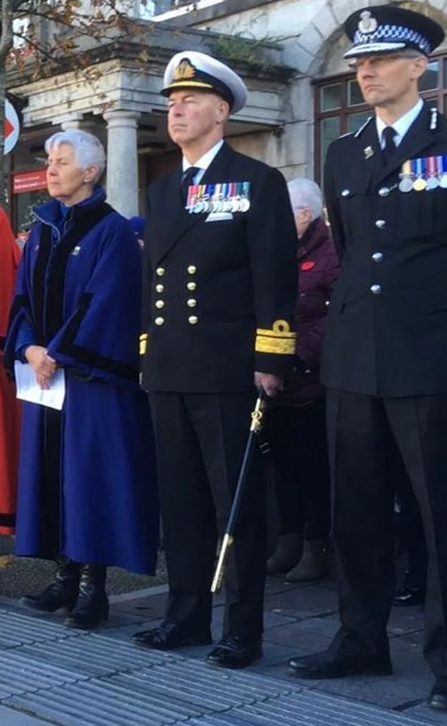 Jonathan Carley at another war memorial service wearing a rear admiral outfit in 2019