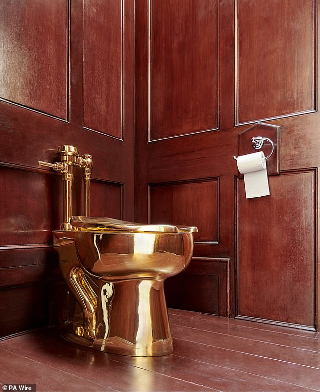 An 18-carat solid gold toilet sculpture worth £4.8 million, by Italian artist Maurizio Cattelan, which was stolen from Blenheim Palace in 2019 while it was featured in an art exhibition