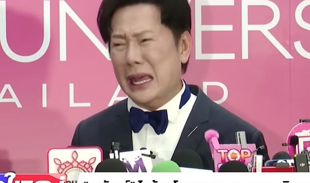 This is the moment Miss Universe boss Nawat Itsaragrisil (pictured) broke down in a tearful apology after he branded Miss Mexico, Fátima Bosch, a 'dummy', which sparked a protest