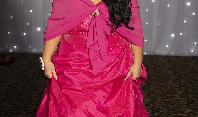 Katie Daniel, pictured at the Miss Bariatric pageant, now weighs 12st and her heart function has increased from 17 per cent to 50 per cent