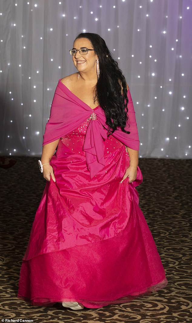 Katie Daniel, pictured at the Miss Bariatric pageant, now weighs 12st and her heart function has increased from 17 per cent to 50 per cent