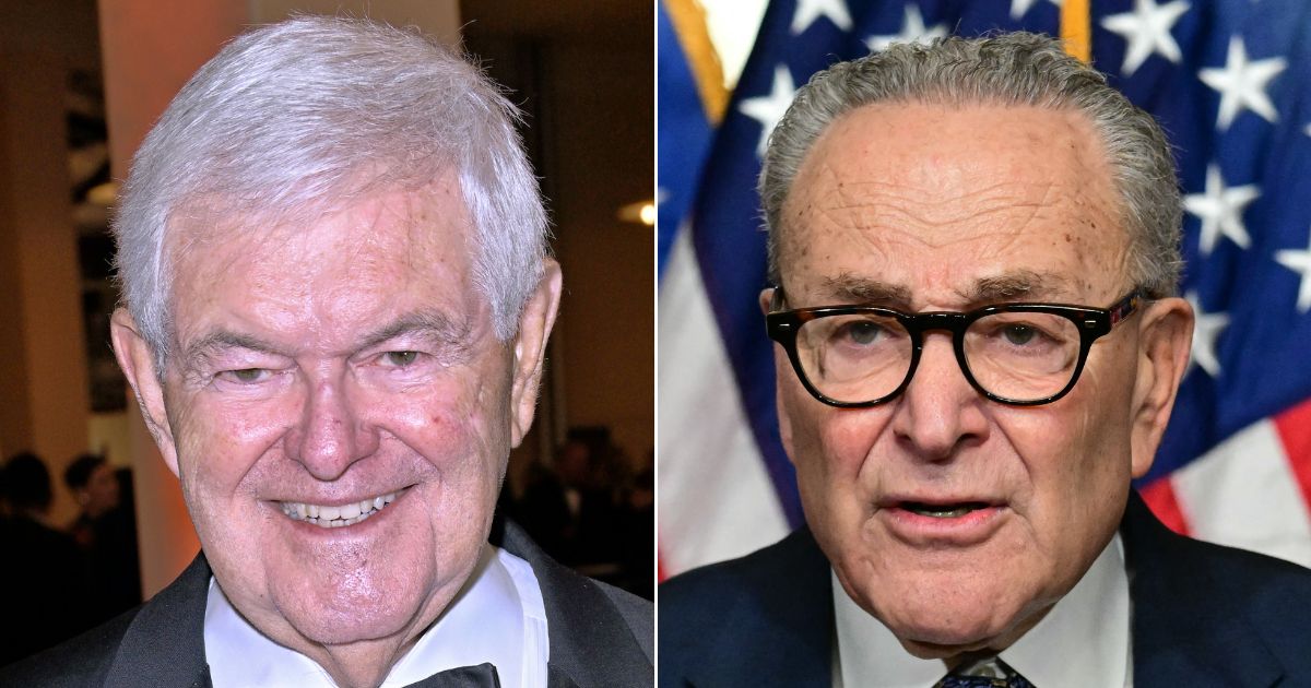 Former House Speaker Newt Gingrich, left, blames the ongoing government shutdown on Sen. Chuck Schumer, a New York Democrat, right. "Unfortunately, for the country -- and especially government employees – Schumer saw this as an opportunity to hold the entire country hostage to prove Democrats could get a supposed win," Gingrich said.