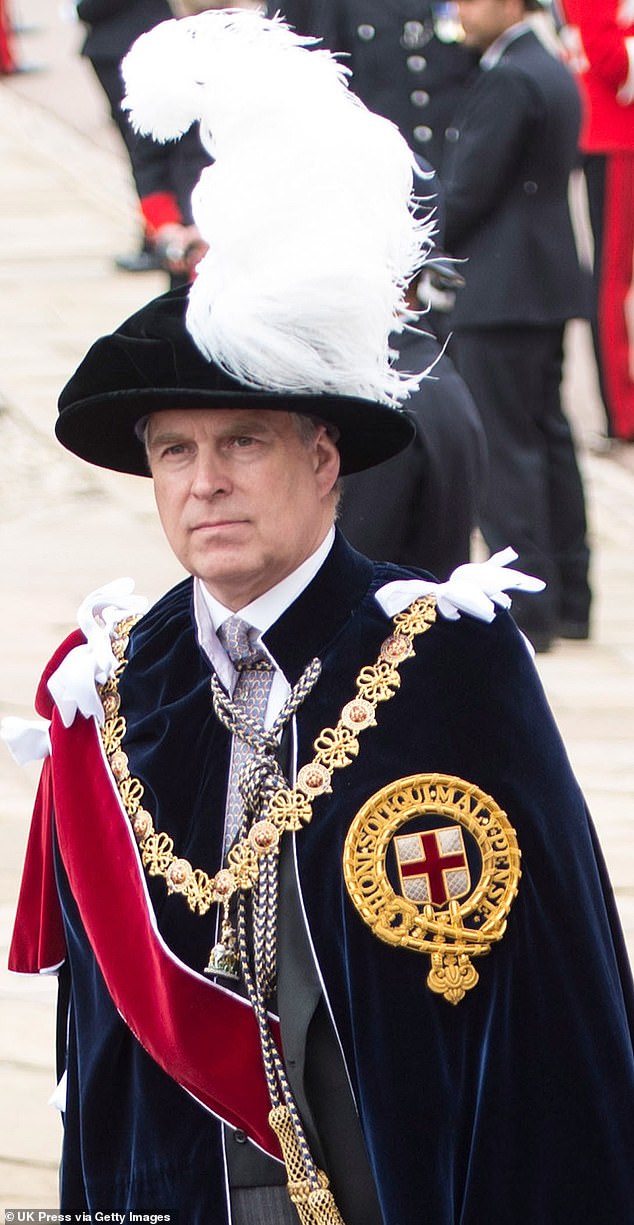 The ex-Duke, ex-Prince, ex-Knight henceforth known as Andrew Mountbatten Windsor (pictured, at the Order of the Garter service in 2013) has now been reduced to the ranks of those who have actually committed treachery against this country