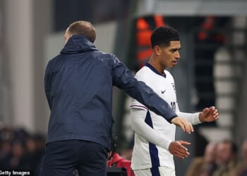 Jude Bellingham was not pleased at being substituted during England's win against Albania