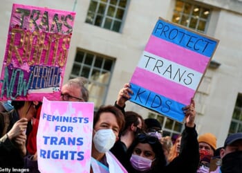 LONDON: Trans Rights activist hold placards and display banners while taking part in a counter protest