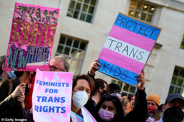 LONDON: Trans Rights activist hold placards and display banners while taking part in a counter protest
