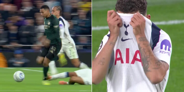 Tottenham star Brennan Johnson sent off for reckless tackle in FC Copenhagen clash and covers face in shame