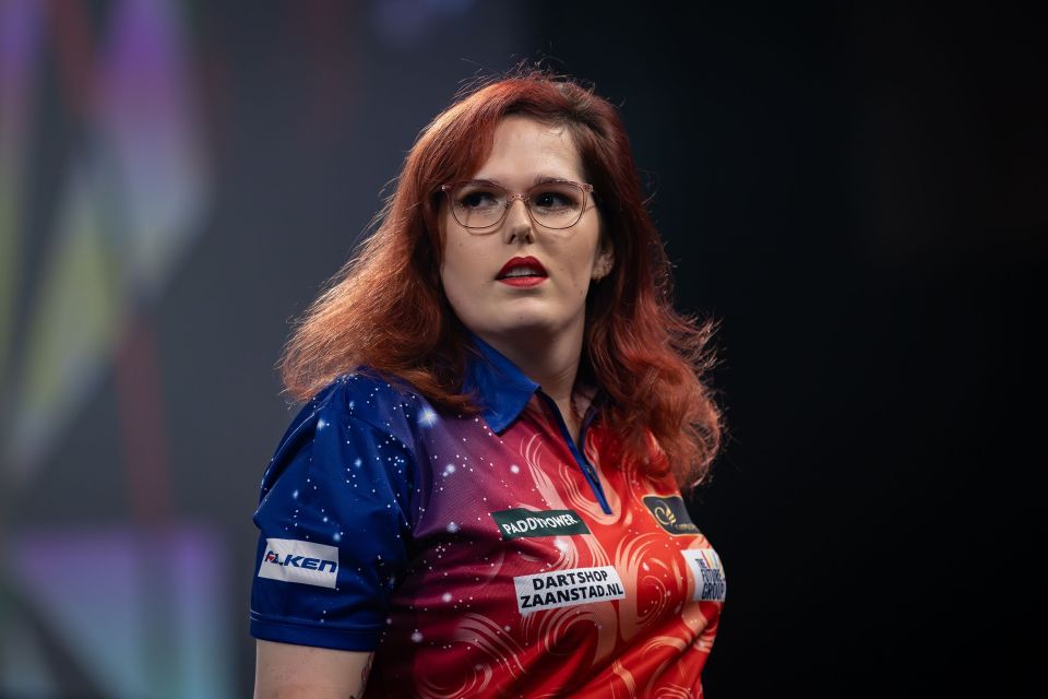 Noa-Lynn van Leuven reacting during her First Round match at the 2025 World Darts Championship.