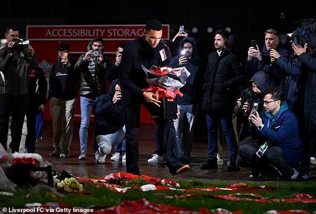 Trent Alexander-Arnold laid down some flowers in memory of Diogo Jota and his brother Andre