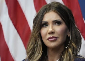 Homeland Security Secretary Kristi Noem participates in a town hall event at the Citadel on Nov. 7, 2025, in Charleston, South Carolina.