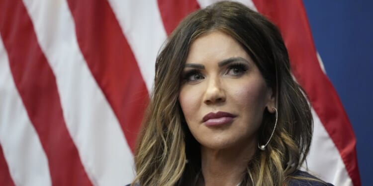 Homeland Security Secretary Kristi Noem participates in a town hall event at the Citadel on Nov. 7, 2025, in Charleston, South Carolina.