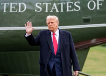 U.S. President Donald Trump and Æ A-Xii, the son of White House Senior Advisor, Tesla and SpaceX CEO Elon Musk, walk towards Marine One on the South Lawn on March 14, 2025 in Washington, DC.
