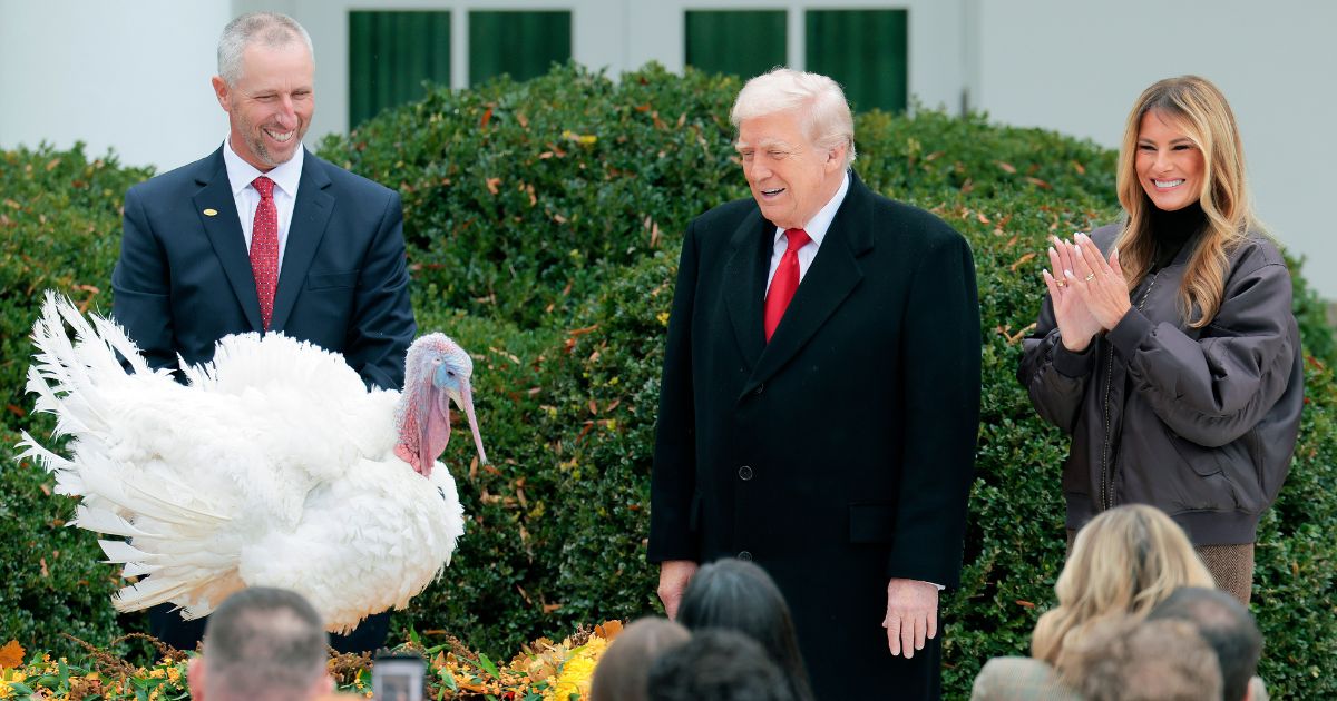 President Donald Trump pardons National Thanksgiving Turkey Gobble outside the White House in Washington, DC on Nov. 25, 2025.