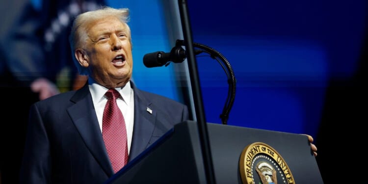 President Donald Trump delivers remarks during the America Business Forum at the Kaseya Center on Nov. 5, 2025, in Miami, Florida.